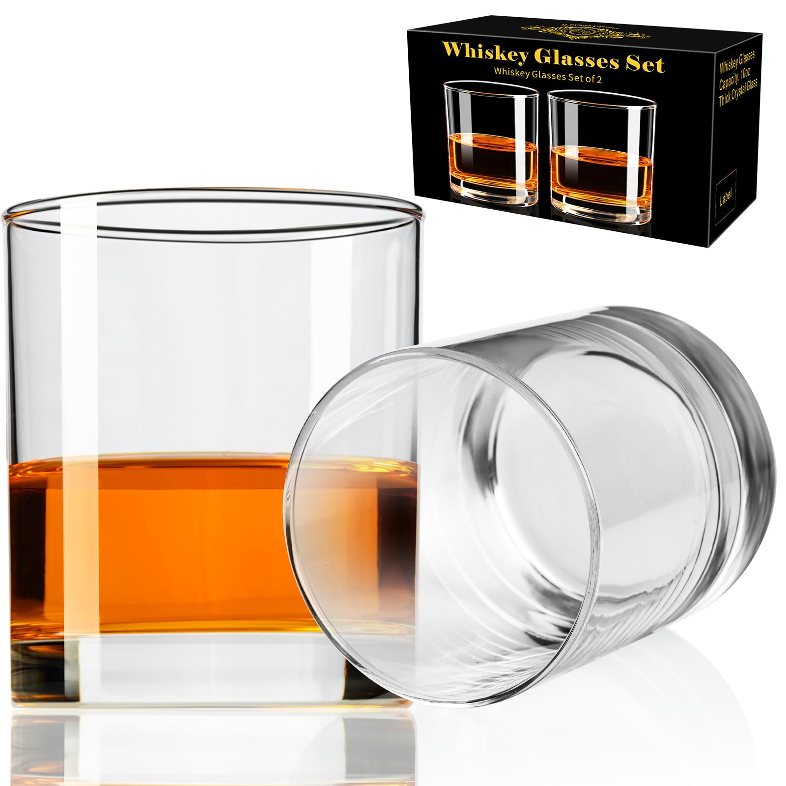 PARACITY Whiskey Glasses Set of 2, Old Fashioned Cocktail Glass, 10 OZ Whiskey Glasses, Bourbon Glasses, Rocks Glasses for Scotch, Liquor Vodka, Bourbon, Whiskey Gifts for Men, Husband, Boyfriend