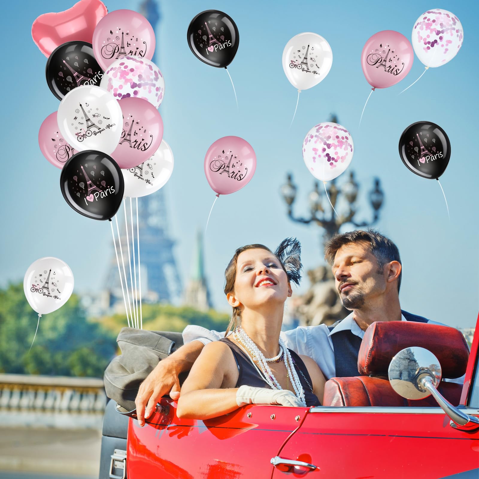 Glimin 45 Pcs Paris Balloons Paris Theme Birthday Party Decorations Day in Paris Balloons Eiffel Tower Latex Balloons for Paris Theme Valentine's Day Wedding Baby Shower Party Decorations and Supplies