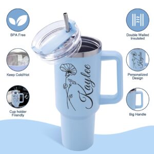 Elemtansy Ships Next Day, Personalized 40 Oz Tumbler with Handle and Straw, Custom Stainless Steel Insulated Tumbler with Name Travel Coffee Mug Personalized Gifts for Women Girls