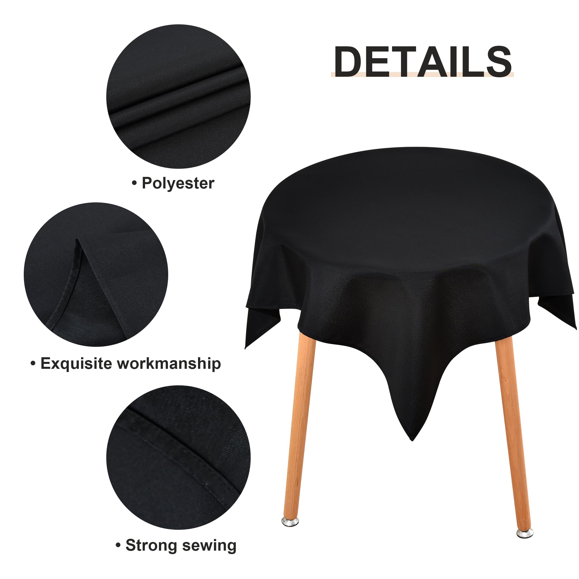 Wolkemer Small Square Tablecloth 36 x 36 Inch Washable Fabric Table Cloth Solid Black Table Cover for Nightstand End Bedside Table Tabletop Decoration