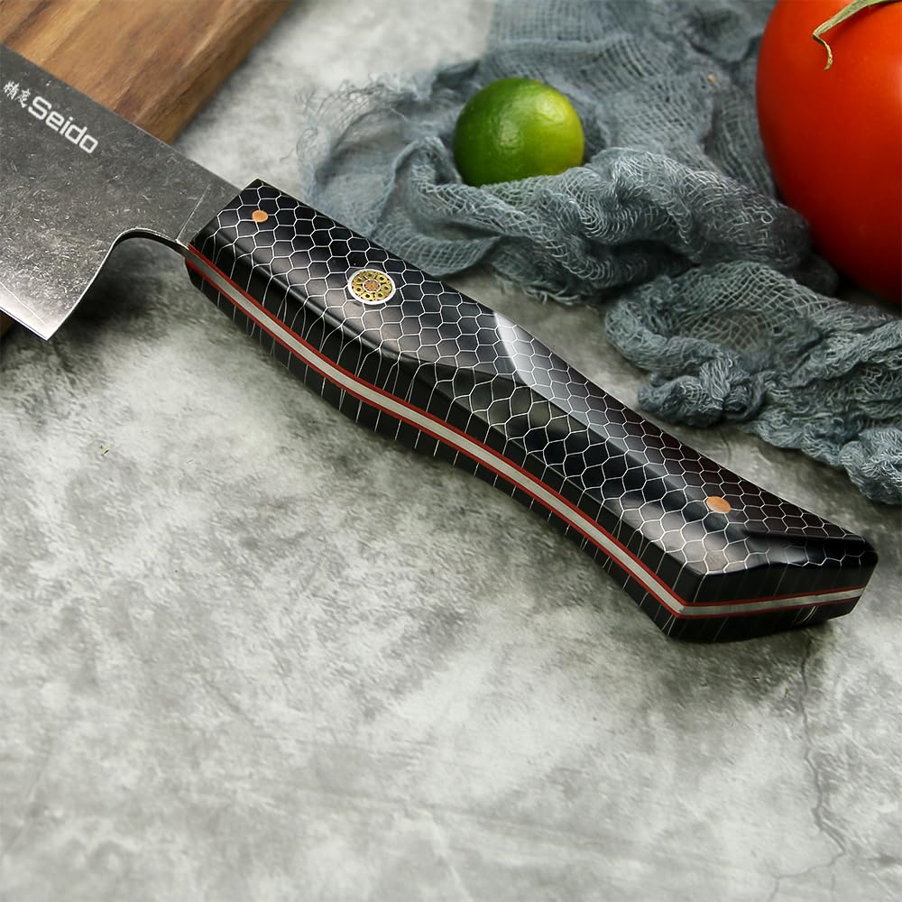 Seido Knives Moretsuna Knife Set - 3 Piece, 6-Layer Clad Black Oxide Coating, VG10 Super Steel Japanese Chef, Kiritsuke, and Nakiri Knives