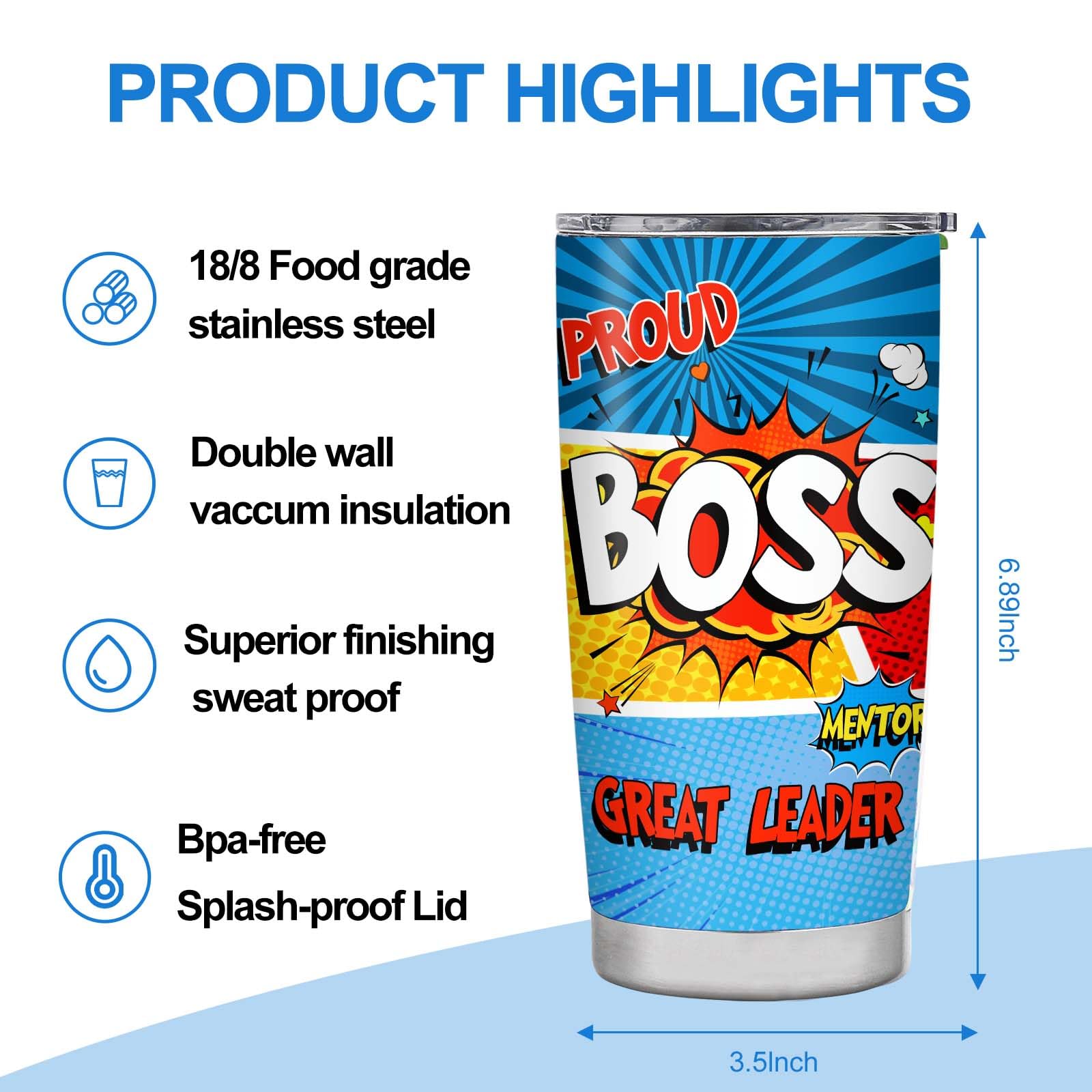 Best Boss Gifts for Men Women,Boss Day Gifts for Men Women,Going Away Gift for Boss,Funny Unique Boss Appreciation Gifts,Christmas Gifts for Boss Male Female 20oz Stainless Steel Tumbler