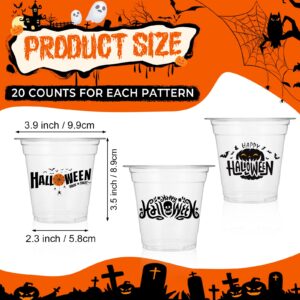 Sliner 60 Pcs 12oz Halloween Cup Happy Halloween Clear Disposable Plastic Cups Bat Ghost Spider Halloween Party Supplies for Cold Drink Beer Ice Cream Beverage Snacks Party Decoration