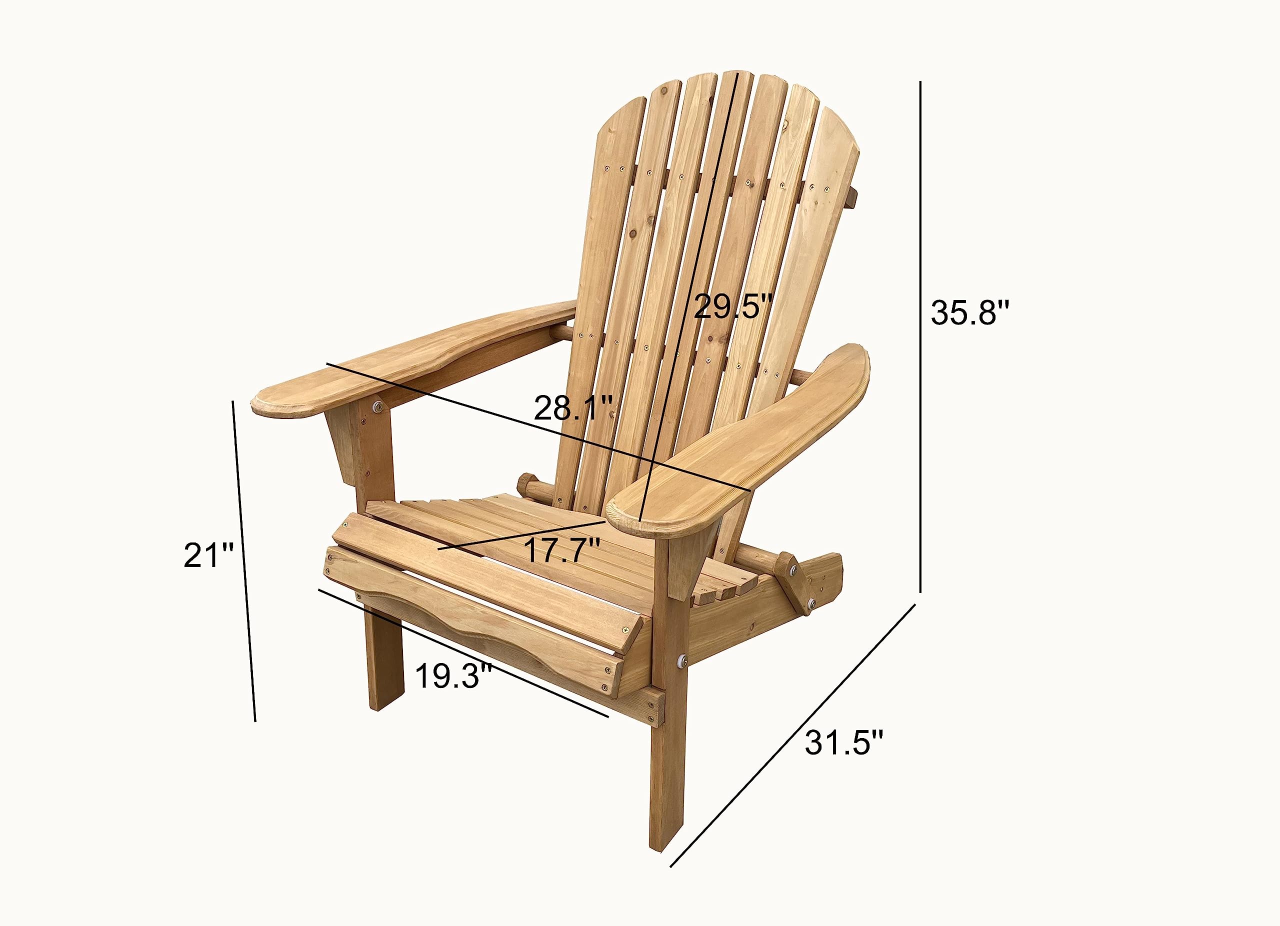 BTEXPERT Folding Adirondack Chair Half Assembled Lounge Chair Outdoor Wooden Patio Chair for Lawn Garden Backyard Deck Fire Pit Pool Beach 350lb Weight Capacity Set of 2