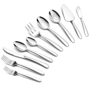 onader 65 piece heavy duty silverware set with serving utensils stainless steel flatware cutlery set for 12