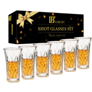 lobubt 2 oz shot glasses set,6-pack tequila shot glasses with heavy base crystal shot glasses bulk small whiskey cordial glass for liqueur spirits bar party favor