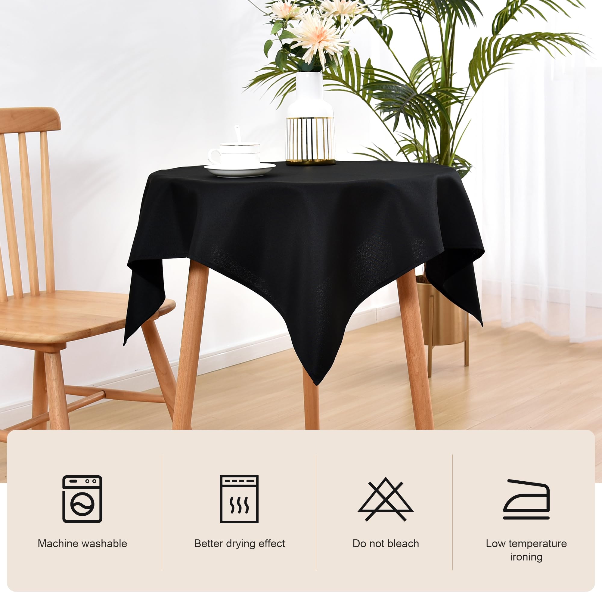 Wolkemer Small Square Tablecloth 36 x 36 Inch Washable Fabric Table Cloth Solid Black Table Cover for Nightstand End Bedside Table Tabletop Decoration