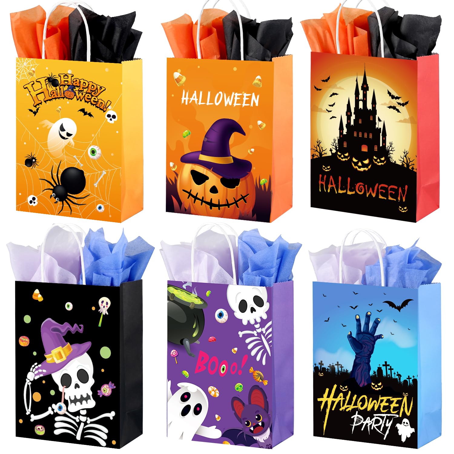 SPERPAND 24Pcs Halloween Treat Bags, 8.7" Small Goodie Bags for Halloween Trick or Treat Candy Bags, Party Favors, Carnival, Event Gift Bags