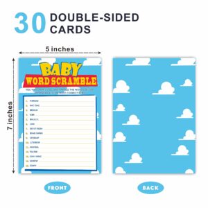 Baby Shower Word Scramble Game Cards, 5 X 7 Inches Sky & Clouds Theme Fill-in Style Word Scramble Game, 30 Double-Sided Game Cards & 1 Answer Card, Gender Neutral, Party Favor & Supplies-D07