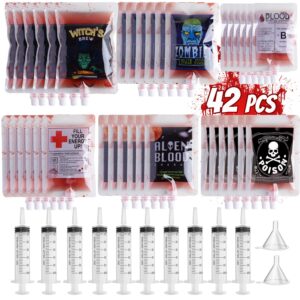 42pcs halloween blood bags for drinks party supplies, 30pcs reusable vampire party drinking pouches + 10 syringes + 2 funnels, various size containers for halloween zombie nurse theme carnival party decorations props