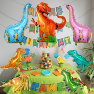 Dinosaur Foil Balloons Set (12-50 in), 9 Pieces Large Dinosaur Aluminum Mylar Balloons for Kids, Giant Cute Dinosaur Birthday Party Decorations for Boys Jungle Dino Theme Baby Shower Decor Supplies