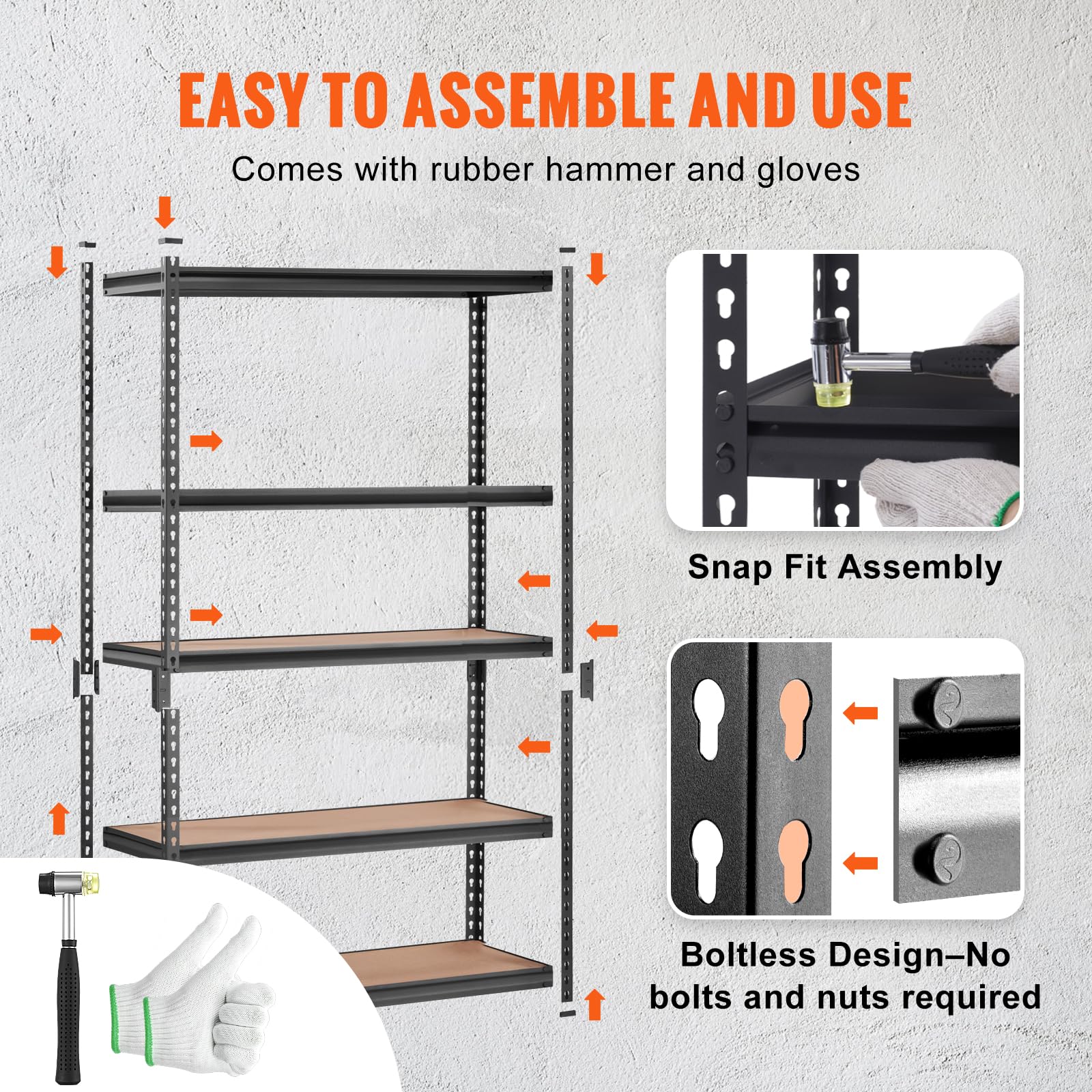 VEVOR Storage Shelving Unit, 5-Tier Adjustable, 2000 lbs Capacity, Heavy Duty Garage Shelves Metal Organizer Utility Rack, Black, 48" L x 24" W x 72" H for Kitchen Pantry Basement Bathroom Laundry