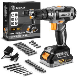 power drill cordless: deko pro cordless drill 20v electric power drill set tool drills cordless set with battery and charger 20 volt drill driver kit