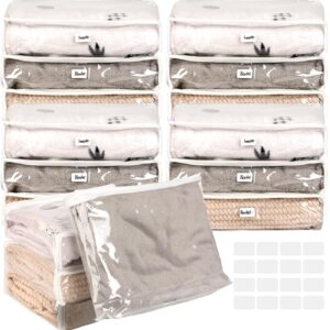 16 pcs clear vinyl storage bags with zipper, sweater plastic storage bags,blankets storage bags,14 x 11x 3 inch, waterproof organizer for clothes, bed sheet, throws pillows, multi-purpose