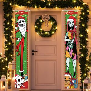 Christmas Decorations, Jack Sally Banners Xmas Porch Signs Christmas Decor Nightmare Merry Christmas Banner Before Welcome Wall Home Indoor Outdoor Party