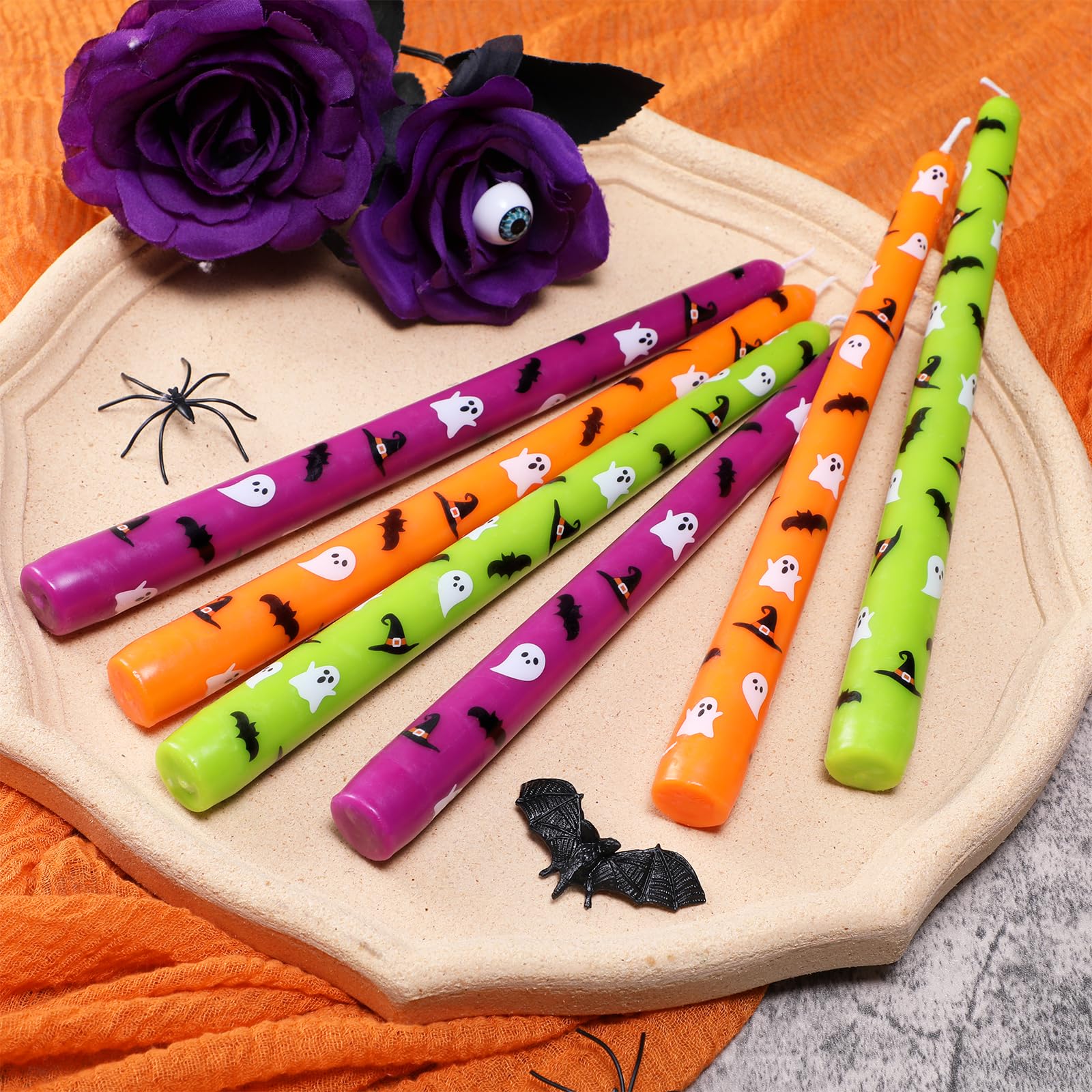 Halloween Witch Taper Candles 10 Inch Tall Decorative Candles Set of 6 Unscented Ghost Candlesticks Halloween Party Dinner Table Decorations Unique Purple Orange Green Candles