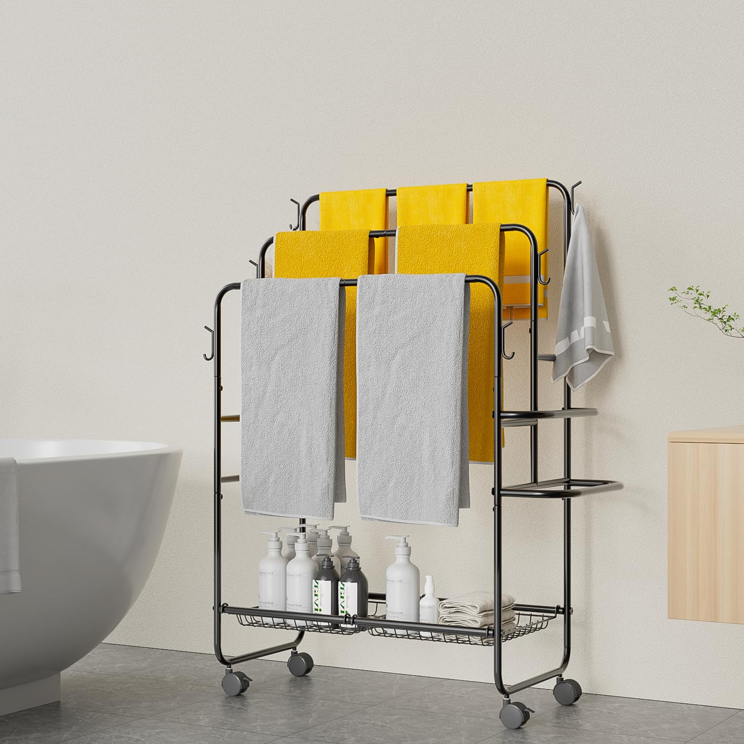 JANE EYRE Freestanding Towel Rack - 40'Standing Pool Towel Rack Outdoor, Towel Drying Rack for Bathroom 3-Tier Towel Rack Stand (Towel-S)