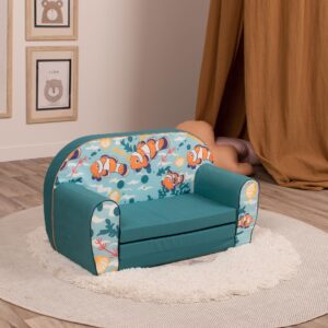 Delsit Toddler Sofa & Kids Couch - 2 in 1 Foldable Soft, Comfy Couch & Furniture with Washable Cover - Durable & Lightweight Design - Perfect for Playrooms, Bedrooms & Nurseries | (Clown Fish)