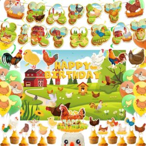 chicken birthday decorations chicken party supplies set with chicken birthday banner backdrop spirals cake cupcake toppers balloons for chicken party decorations farm baby shower decorations