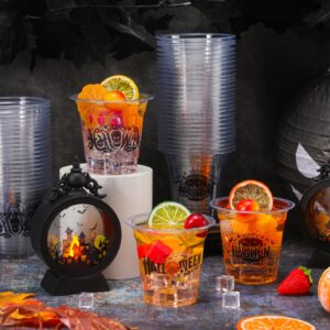 Sliner 60 Pcs 12oz Halloween Cup Happy Halloween Clear Disposable Plastic Cups Bat Ghost Spider Halloween Party Supplies for Cold Drink Beer Ice Cream Beverage Snacks Party Decoration