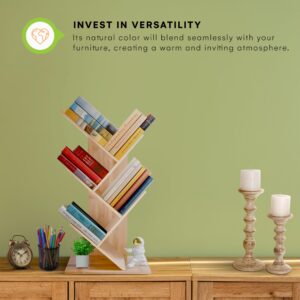 Prosumers Choice Wooden Bookshelf Storage Rack 25.4 x13.8 x 6.3in - 4Tier Bamboo Shelf to Maximize Vertical Space - Cool Tree Bookshelf - Unique Bookshelves - Vinyl organizer, Plants, and Decorations