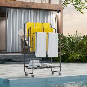 JANE EYRE Freestanding Towel Rack - 40'Standing Pool Towel Rack Outdoor, Towel Drying Rack for Bathroom 3-Tier Towel Rack Stand (Towel-S)