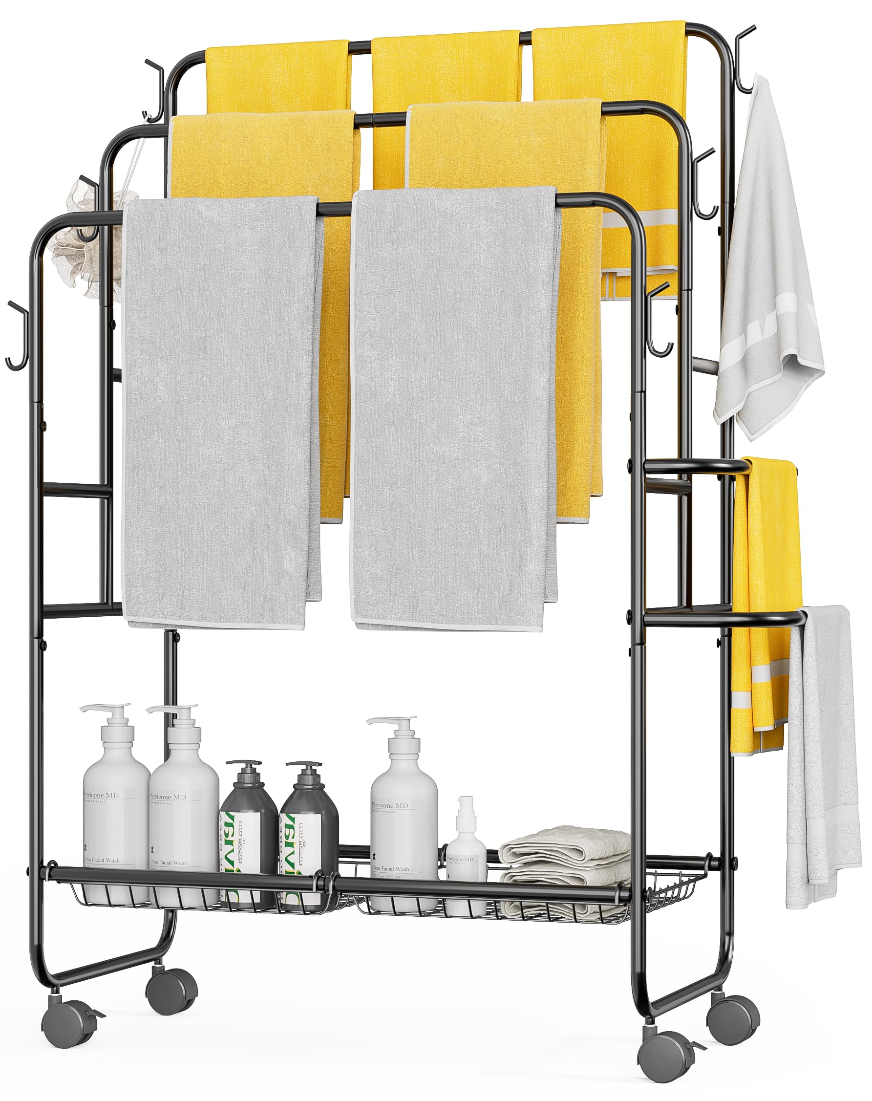 JANE EYRE Freestanding Towel Rack - 40'Standing Pool Towel Rack Outdoor, Towel Drying Rack for Bathroom 3-Tier Towel Rack Stand (Towel-S)