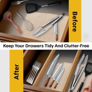 Bamboo Drawer Divider & Organizers (Pack of 6) - Drawer Separators for Kitchen, Office, Bedroom, Dressers & Bathroom - Spring Loaded Adjustable Drawer Organizers & Splitter