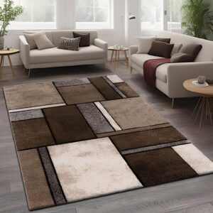 paco home area rug modern geometric pattern in brown beige, size: 5'3" x 7'7"