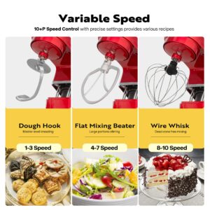 VIVOHOME 6 in 1 Multifunctional Stand Mixer with 8.5 Quart Stainless Steel Bowl, 660W 10 Speed Tilt-Head Meat Grinder, Juice Blender, Vegetable Slicer, Pasta and Cookie Maker, Red