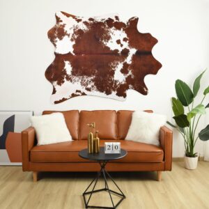 LYENDOS Cowhide Rug 5.2 x 6.2 Feet, Cow Hide Rug Durable No-Slip Backing, Faux Cowhide Rug Thickened Elastic, for Bedroom Living Room Home Office Western Decor