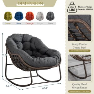 Antetek Outdoor Patio Rocking Chair, Comfy Wicker Egg Chair with Padded Cushion, Oversized Rocker for Indoor & Outside, Modern Lounge Chair for Front Porch, Balcony, Garden, Lawn, Living Room, Grey