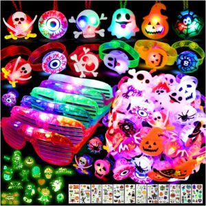 advoxa halloween light up toys party favors - 60pcs led trick or treat party suppliers for kids gift exchange classroom halloween goodie bag fillers glasses bracelets necklace rings and tattoos