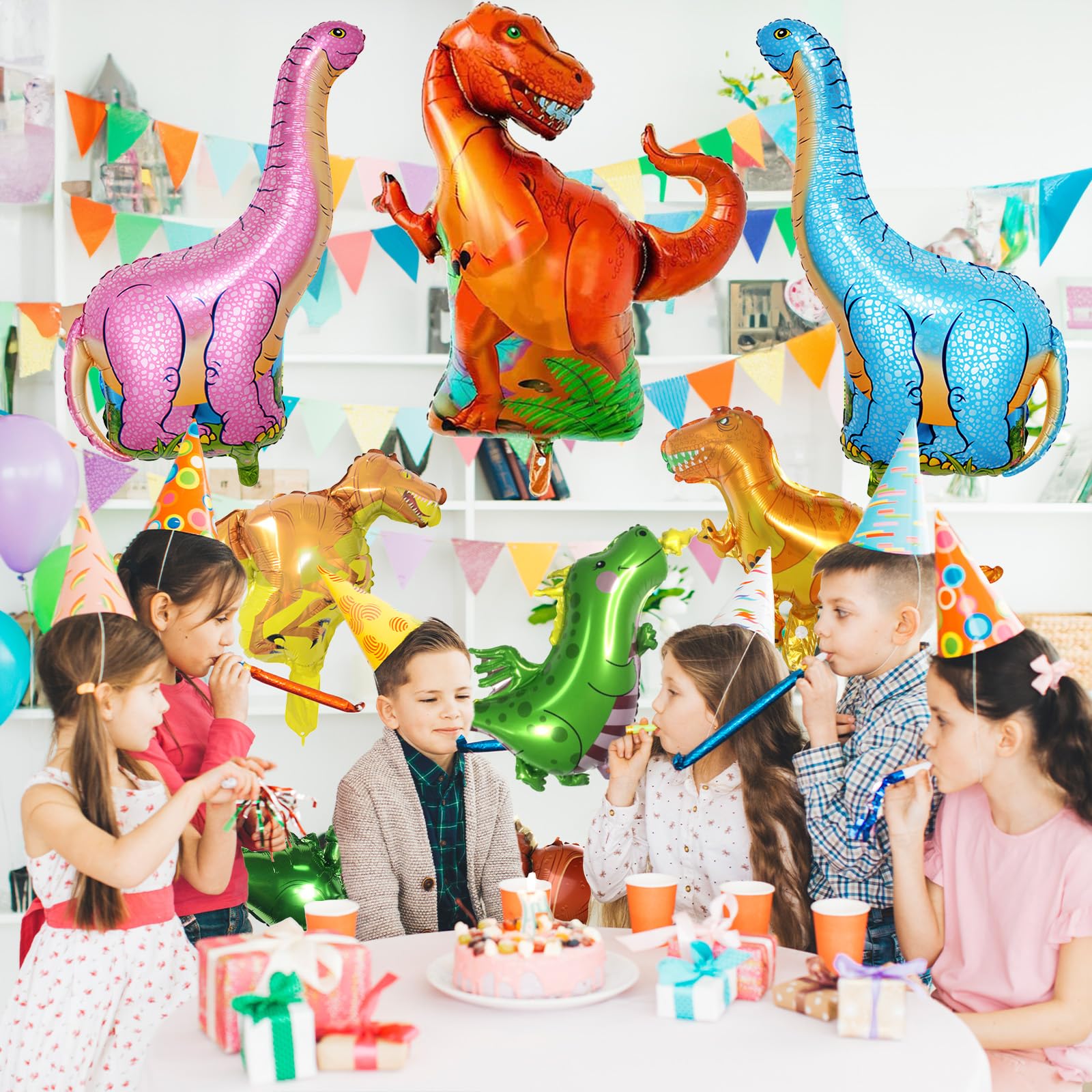 Dinosaur Foil Balloons Set (12-50 in), 9 Pieces Large Dinosaur Aluminum Mylar Balloons for Kids, Giant Cute Dinosaur Birthday Party Decorations for Boys Jungle Dino Theme Baby Shower Decor Supplies