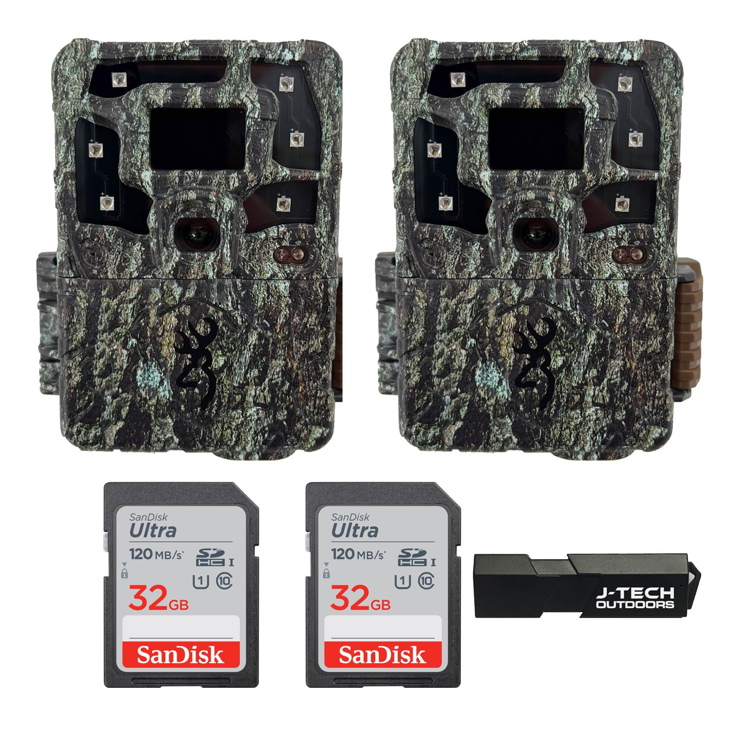 (2) Browning Strike Force Pro X 1080 Trail Game Camera Bundle Includes 32GB Memory Cards and J-TECH Card Reader (24MP) | BTC5PX1080