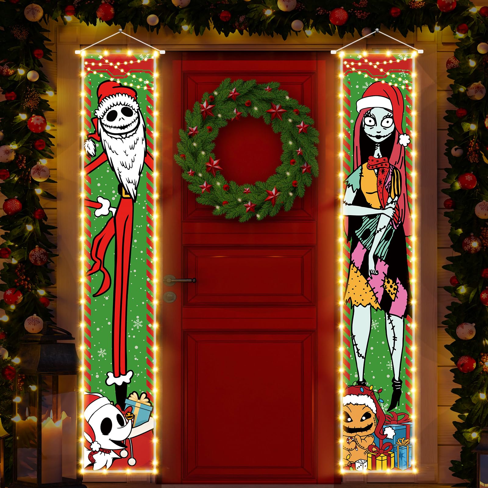 Jack Sally Lighted Banners Porch Signs Christmas Decor Christmas Nightmare Banner Christmas Decorations Before Outdoor Party Home