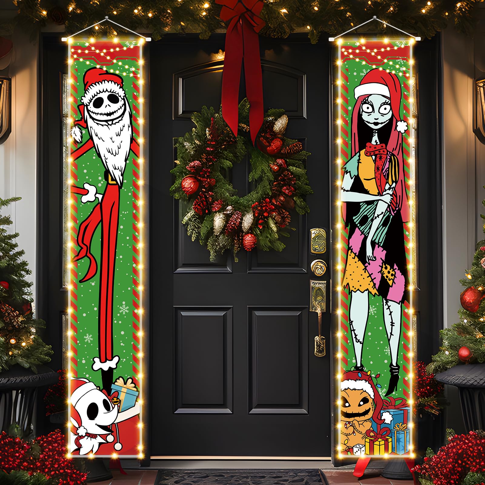 Jack Sally Lighted Banners Porch Signs Christmas Decor Christmas Nightmare Banner Christmas Decorations Before Outdoor Party Home