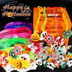 Advoxa Halloween Light Up Toys Party Favors - 60PCS LED Trick or Treat Party Suppliers for Kids Gift Exchange Classroom Halloween Goodie Bag Fillers Glasses Bracelets Necklace Rings and Tattoos