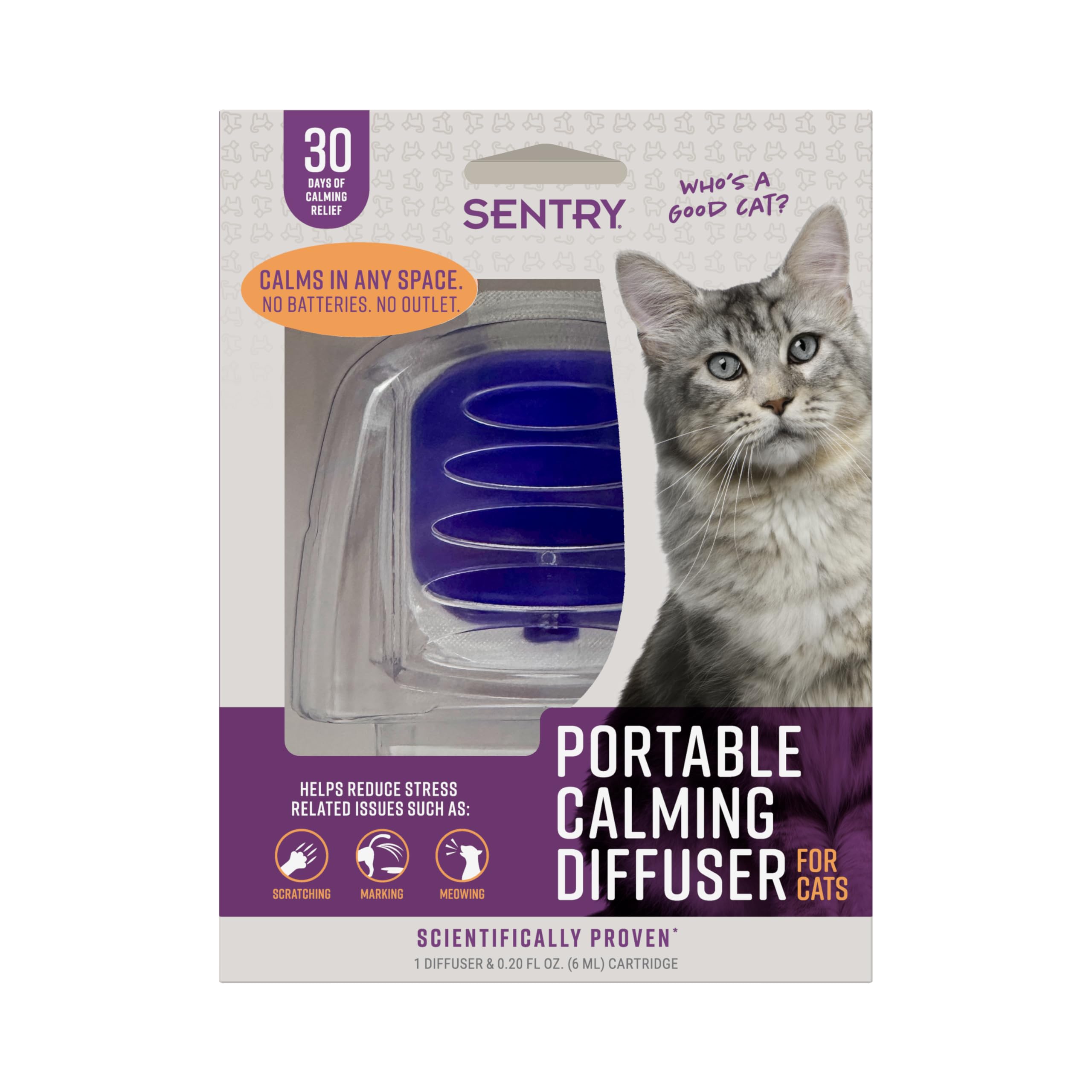 Sentry Behavior Portable Calming Diffuser for Cats, Reduces Stress and Bad Behavior with Calming Pheromones, Easy-to-use Portable Design, 30 Day Release