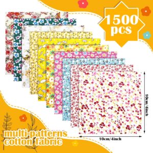 Preboun 1500 Pcs 4 x 4 Inches Cotton Fabric Square Bulk Precut Craft Fabric Bundle Floral Patterns Sewing Quarters Fat Flower Fabric Quilting Patchwork for DIY Craft Sewing Clothing Scrapbooking