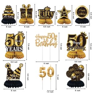 12Pcs 50th Birthday Decorations for Men Women, Including 50th Birthday Honeycomb Centerpieces Decorations, Cake Topper and Candles, 50th Birthday Table Decor