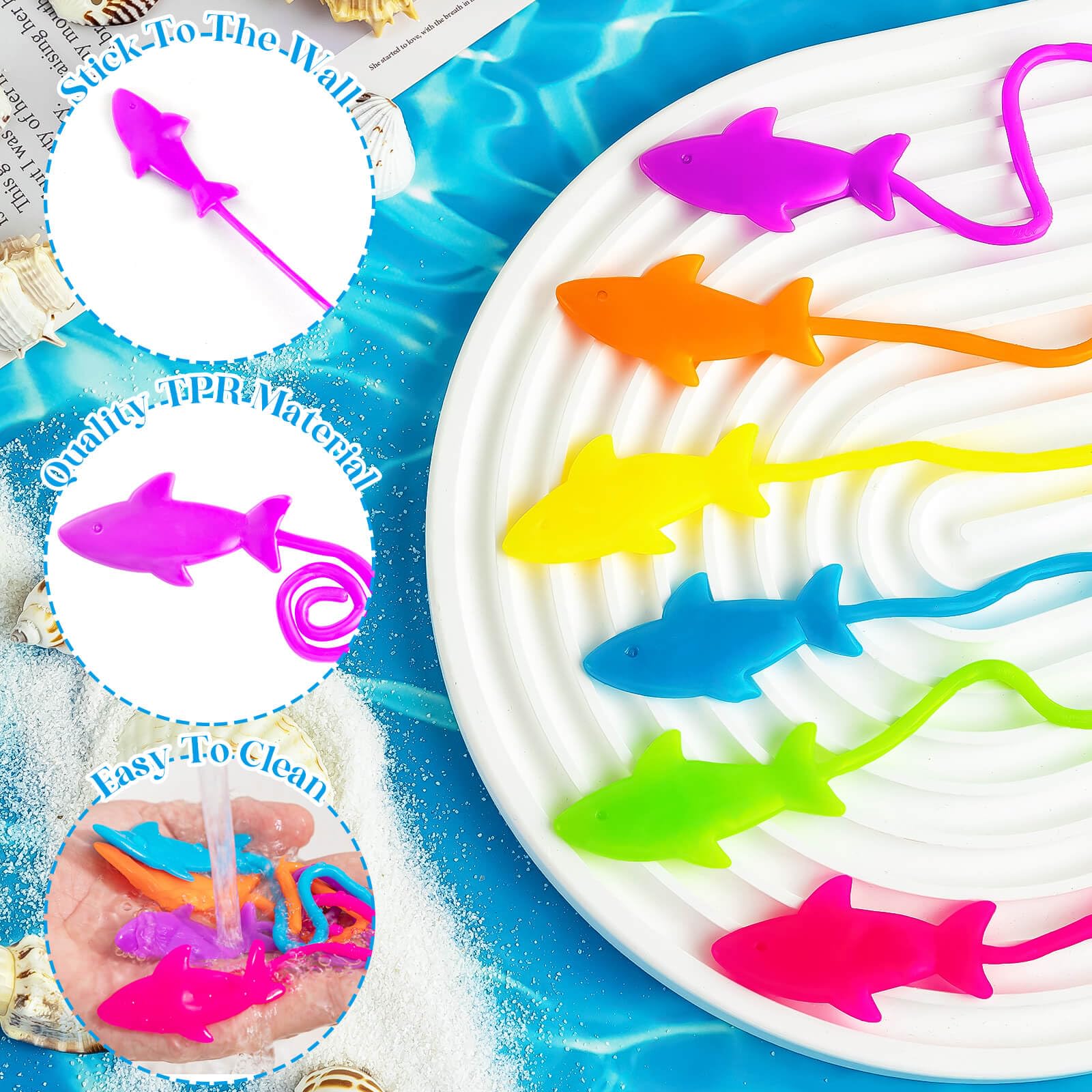 HLARTNET 25 PCS Sticky Shark Toys for Kids, Stretchy Shark Gifts Bulk, Ocean Under Sea Themed Favors Goodie Bags Stuffer, Classroom Prizes Students Rewards