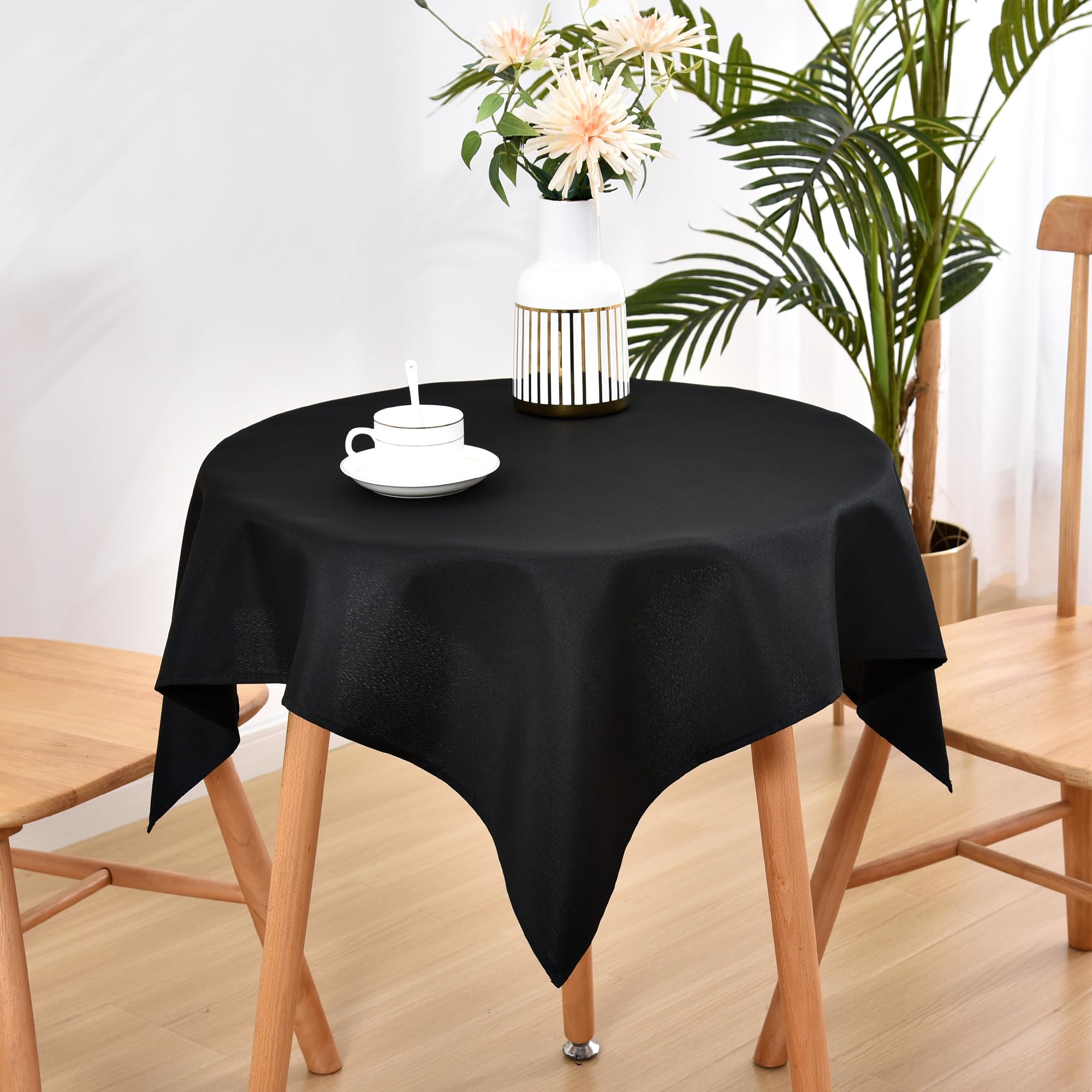 Wolkemer Small Square Tablecloth 36 x 36 Inch Washable Fabric Table Cloth Solid Black Table Cover for Nightstand End Bedside Table Tabletop Decoration