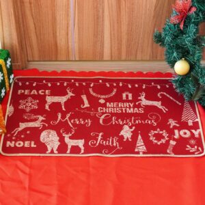 ONWAY Christmas Door Mat Xmax Redindeer Tree Red Doormat Seasonal Winter Holiday Low-Profile Floor Rug Switch Mat for Indoor Outdoor 29x17 Inch