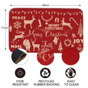 ONWAY Christmas Door Mat Xmax Redindeer Tree Red Doormat Seasonal Winter Holiday Low-Profile Floor Rug Switch Mat for Indoor Outdoor 29x17 Inch