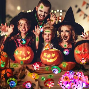 Advoxa Halloween Light Up Toys Party Favors - 60PCS LED Trick or Treat Party Suppliers for Kids Gift Exchange Classroom Halloween Goodie Bag Fillers Glasses Bracelets Necklace Rings and Tattoos