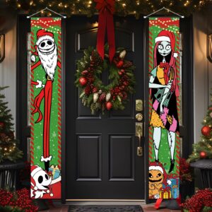 Christmas Decorations, Jack Sally Banners Xmas Porch Signs Christmas Decor Nightmare Merry Christmas Banner Before Welcome Wall Home Indoor Outdoor Party