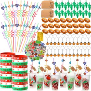 weysat 268 pcs football party favors sets for 24 people birthday gifts goody cups with straws key chains whistles silicone wristbands stickers thank you tags for party supplies (football)