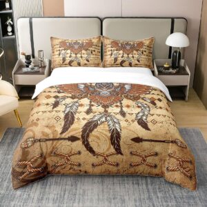 western owl 100% nature cotton duvet cover king size,retro bohemian dream catcher super soft bedding set,aztec tribal geometric diamond triangles comforter cover bedding 3 piece (no comforter)