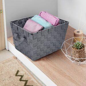 BROOKSTONE [2 PACK] Woven Storage Basket, Organization and Storage Bin with Handles, Metallic Frame for Extra Durability, Suitable for Any Décor Style